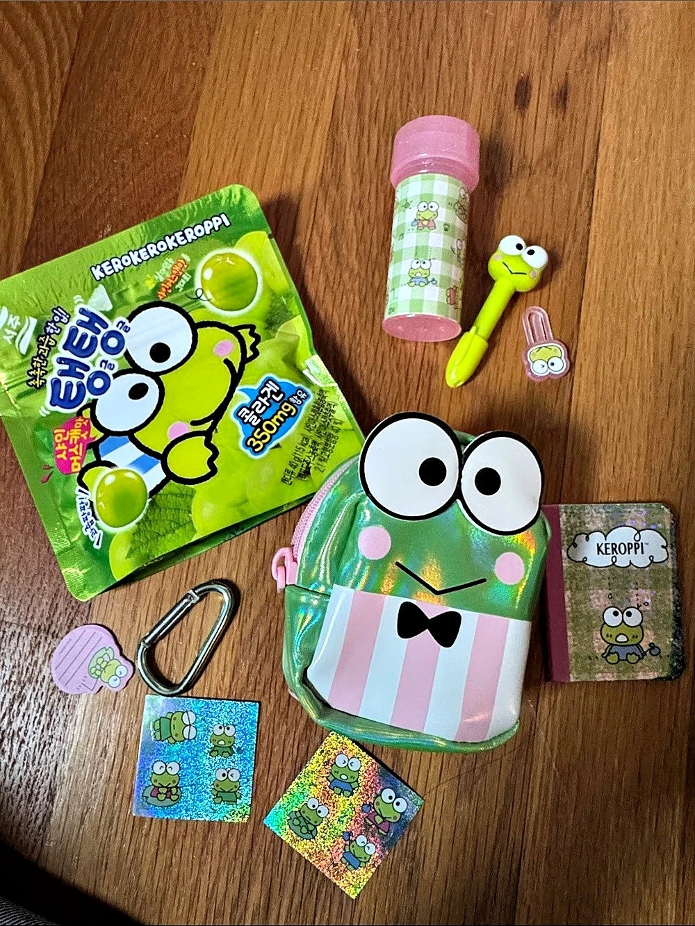 Sanrio Keroppi Bundle Gift Set Like New Keychain Mini Backpack Stationary Set